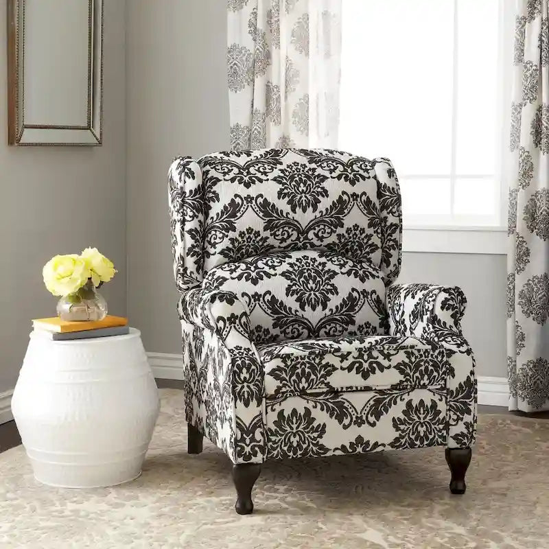 Poltrona reclinabile a spinta con schienale ad ala, floreale/beige/grigio, sedile singolo