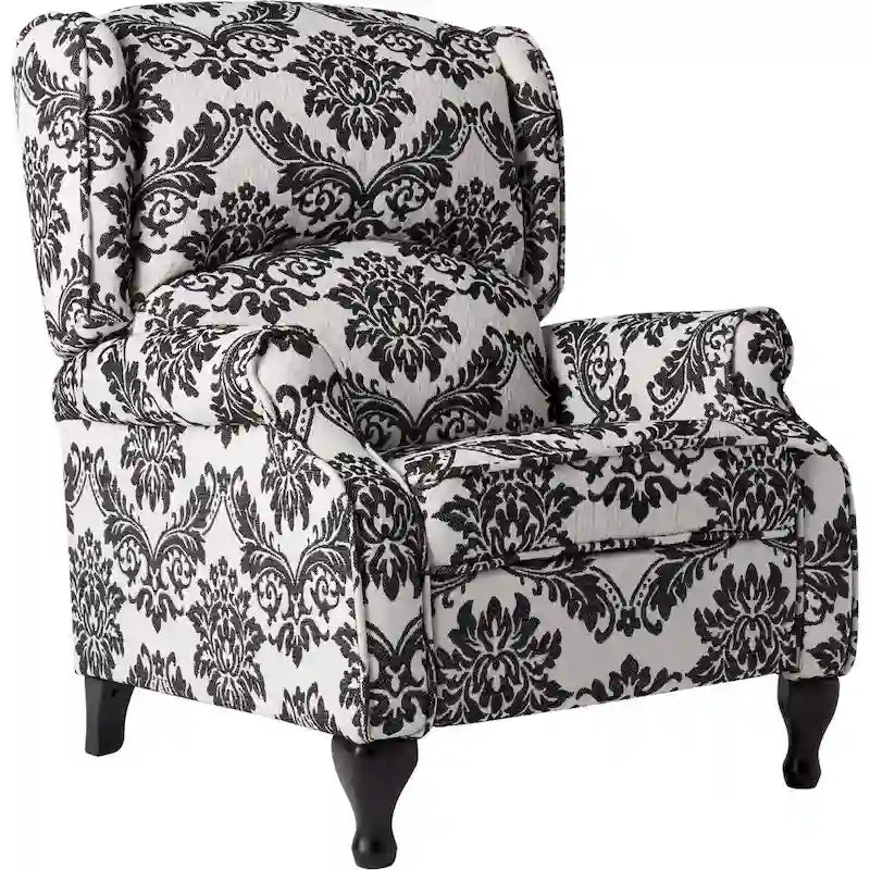 Poltrona reclinabile a spinta con schienale ad ala, floreale/beige/grigio, sedile singolo