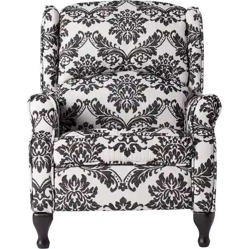 Poltrona reclinabile a spinta con schienale ad ala, floreale/beige/grigio, sedile singolo