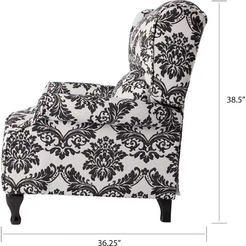 Poltrona reclinabile a spinta con schienale ad ala, floreale/beige/grigio, sedile singolo