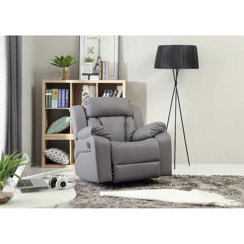 Poltrona reclinabile a dondolo in similpelle marrone scuro / grigio / nero / bianco / beige, a seduta singola
