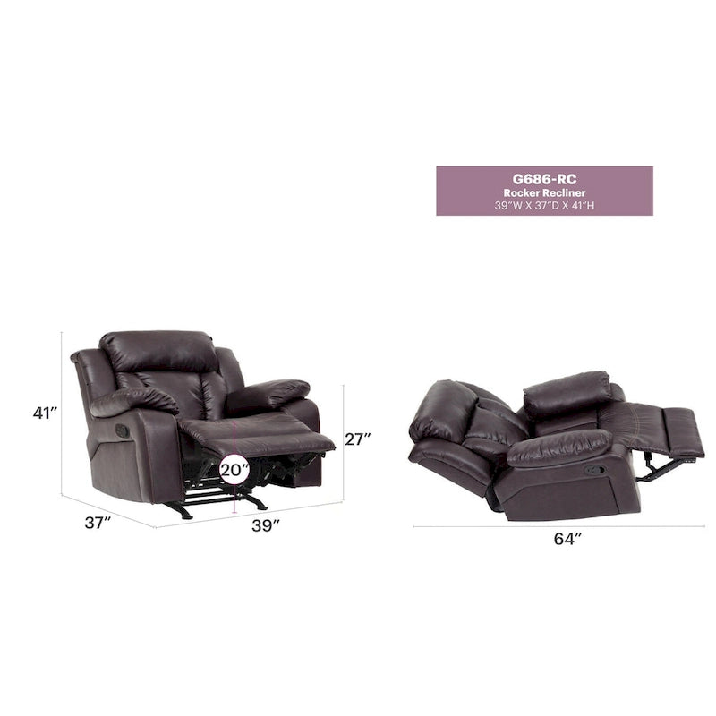 Poltrona reclinabile a dondolo in similpelle marrone scuro / grigio / nero / bianco / beige, a seduta singola