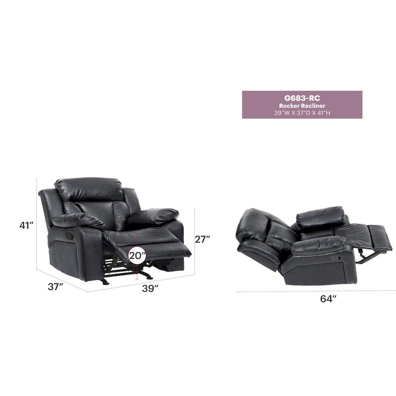 Poltrona reclinabile a dondolo in similpelle marrone scuro / grigio / nero / bianco / beige, a seduta singola