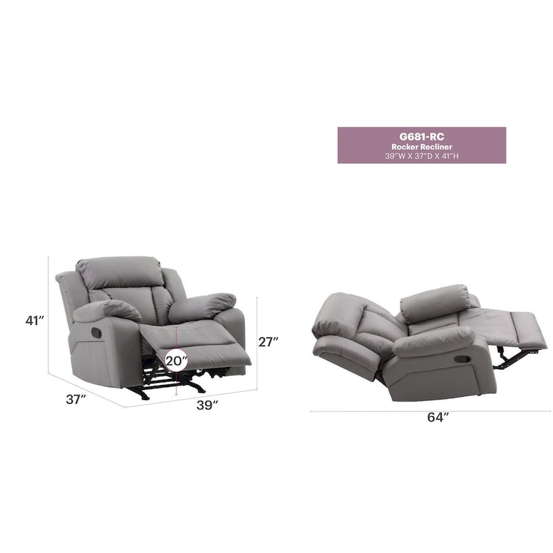 Poltrona reclinabile a dondolo in similpelle marrone scuro / grigio / nero / bianco / beige, a seduta singola