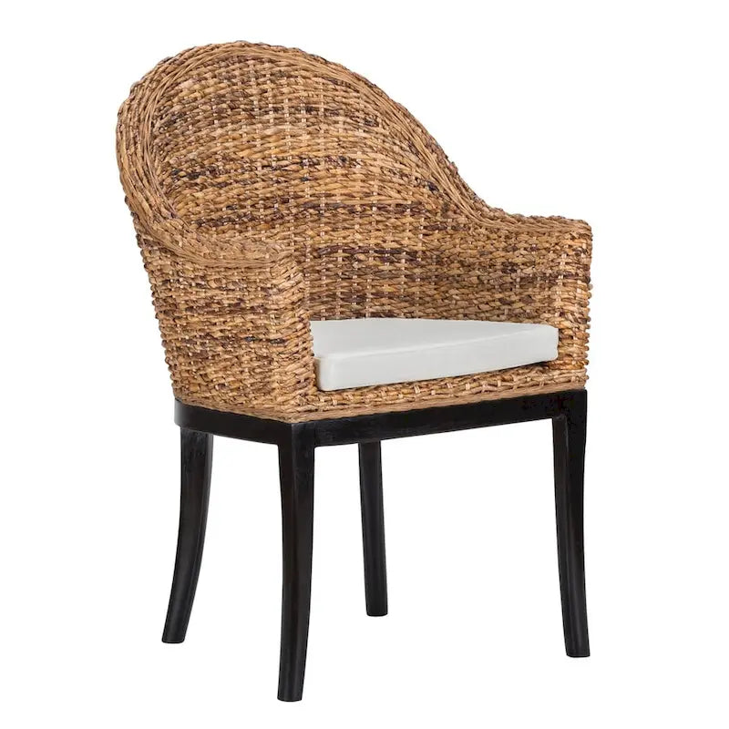 Sedia Laterale in Rattan Marrone Multitono con Cuscino, Seduta Singola, Bassa