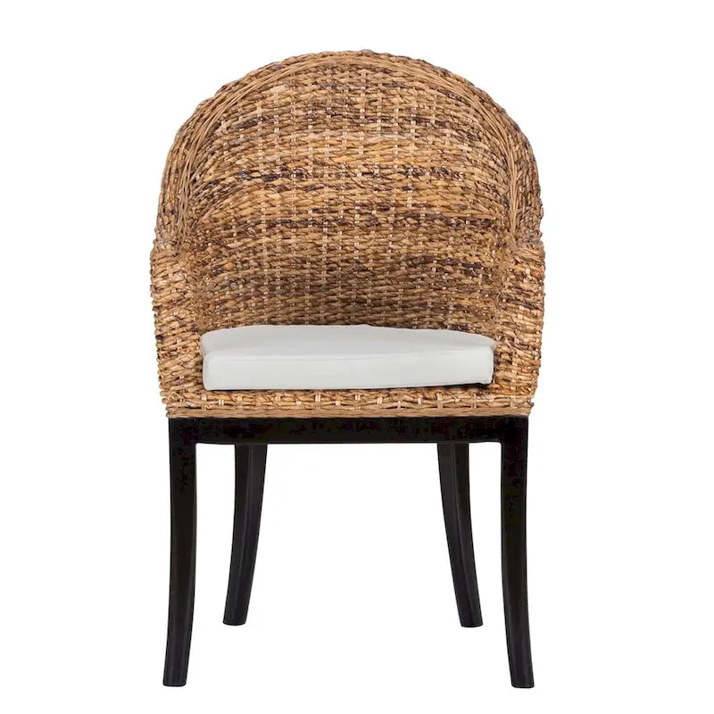 Sedia Laterale in Rattan Marrone Multitono con Cuscino, Seduta Singola, Bassa