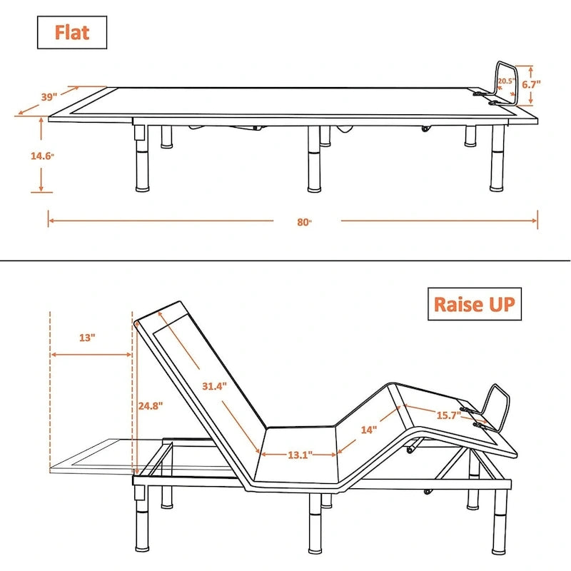 Telaio Letto Regolabile Grigio con Doppi Motori, per 1-2 Persone (Queen/Twin XL)