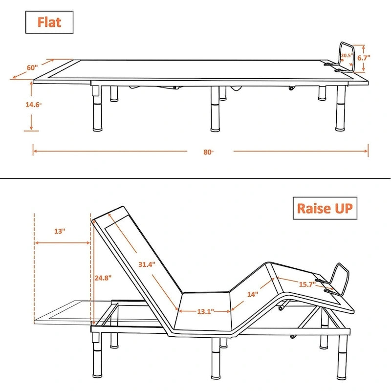 Telaio Letto Regolabile Grigio con Doppi Motori, per 1-2 Persone (Queen/Twin XL)