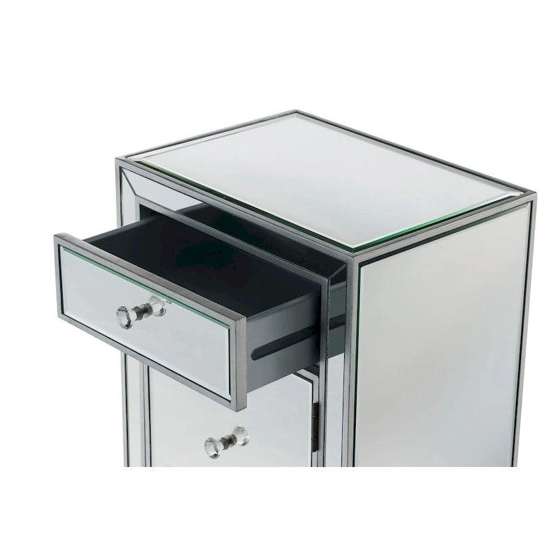 Comodino a 1 cassetto a specchio argento/oro/bianco, largo 45,7 cm