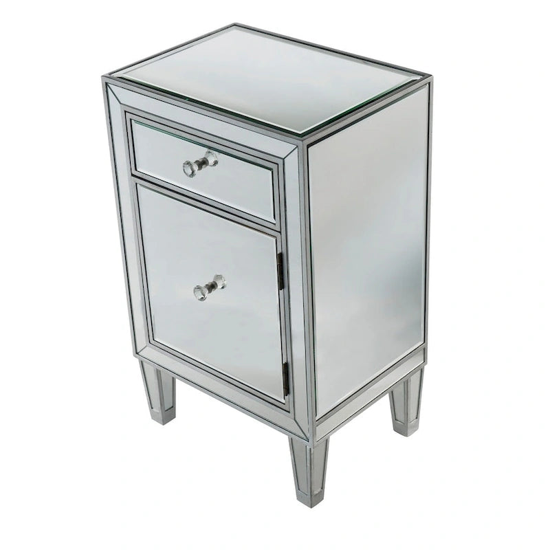 Comodino a 1 cassetto a specchio argento/oro/bianco, largo 45,7 cm