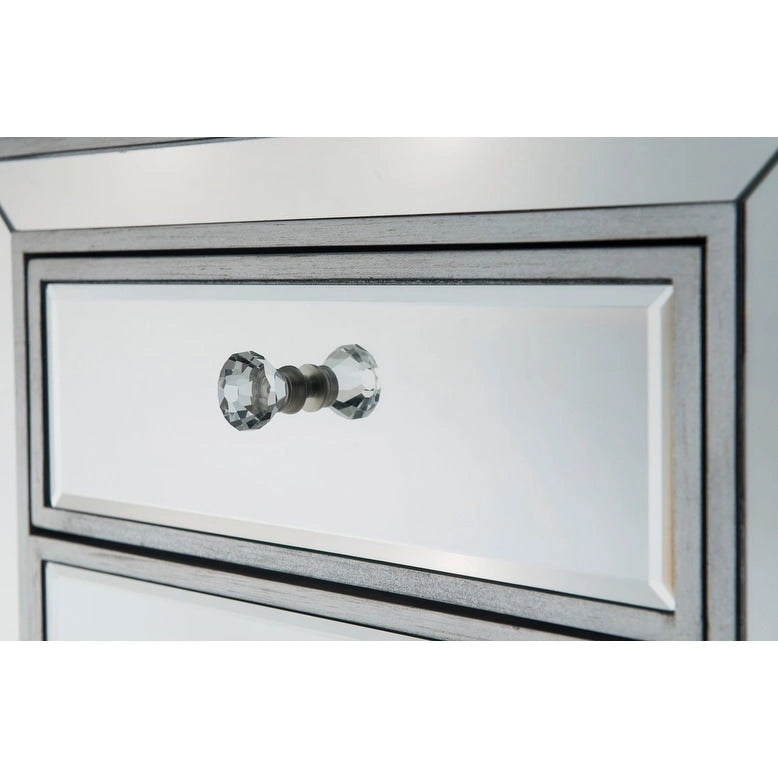 Comodino a 1 cassetto a specchio argento/oro/bianco, largo 45,7 cm