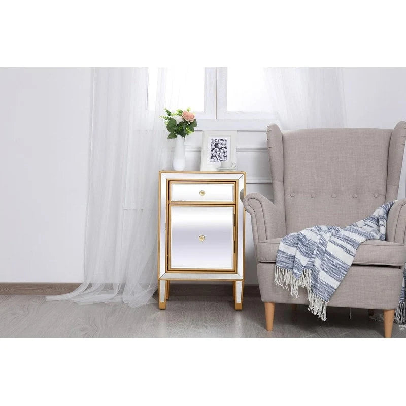 Comodino a 1 cassetto a specchio argento/oro/bianco, largo 45,7 cm