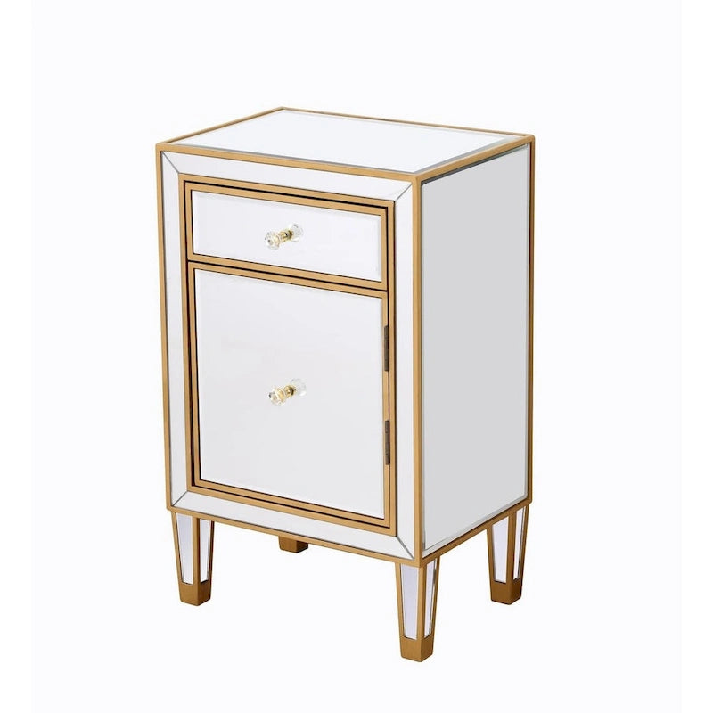 Comodino a 1 cassetto a specchio argento/oro/bianco, largo 45,7 cm