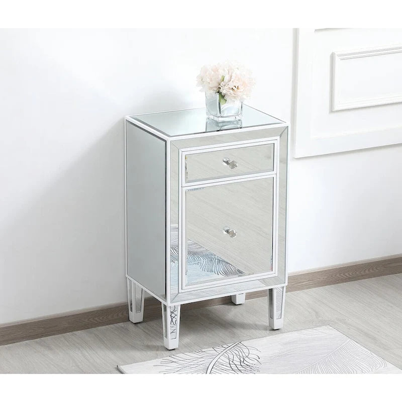 Comodino a 1 cassetto a specchio argento/oro/bianco, largo 45,7 cm