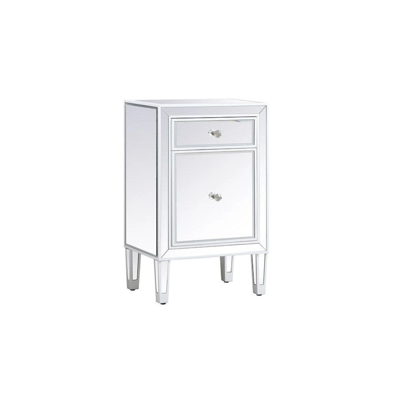 Comodino a 1 cassetto a specchio argento/oro/bianco, largo 45,7 cm