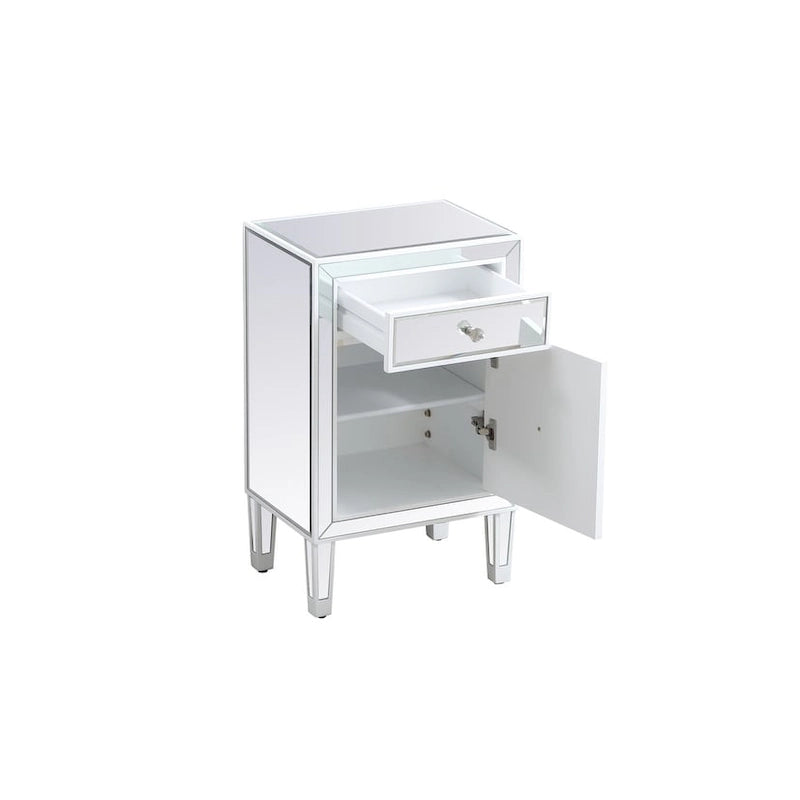 Comodino a 1 cassetto a specchio argento/oro/bianco, largo 45,7 cm