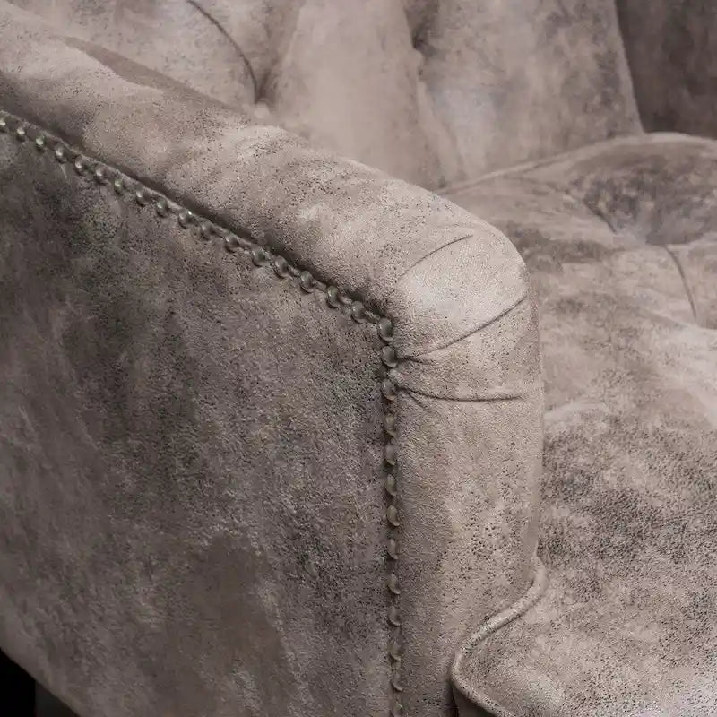 Poltrona club monoposto in microfibra grigio-marrone/ardesia, con bottoni trapuntati