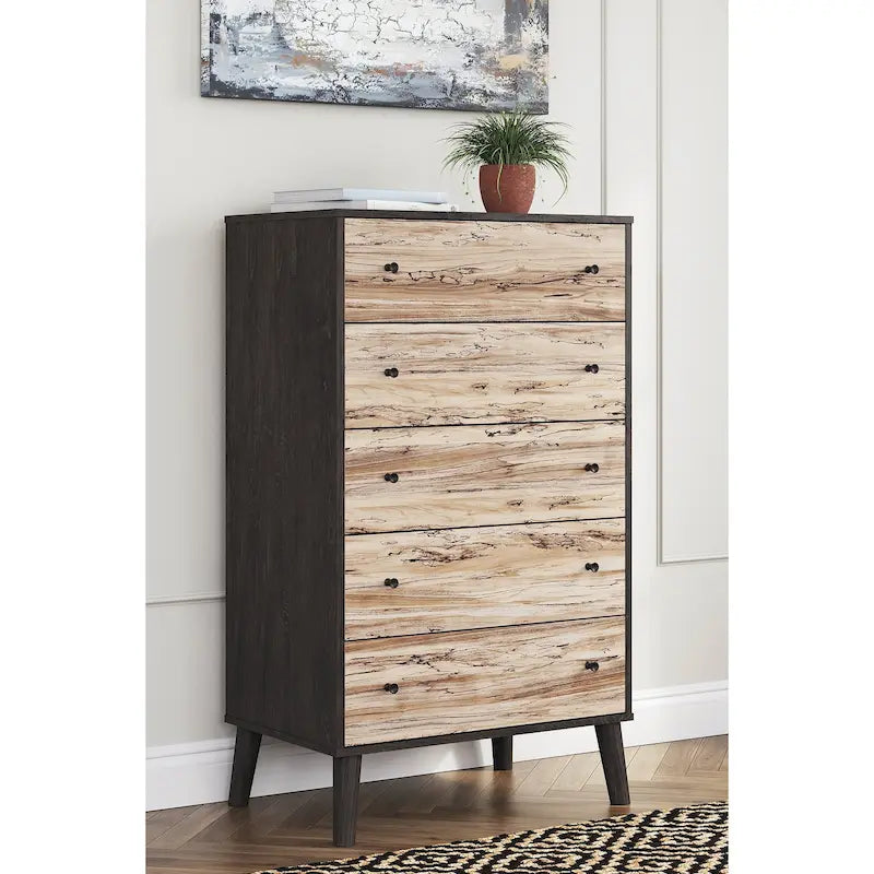 Cassettiera bicolore marrone scuro/naturale e bianco/naturale e marrone/nero – 3/4/5 cassetti