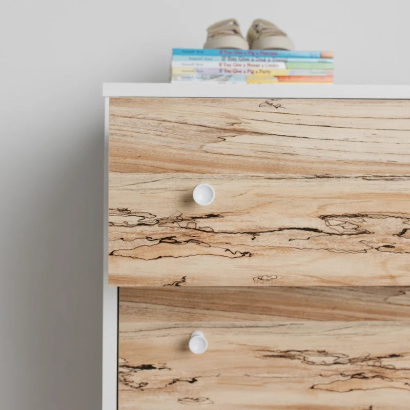 Cassettiera bicolore marrone scuro/naturale e bianco/naturale e marrone/nero – 3/4/5 cassetti