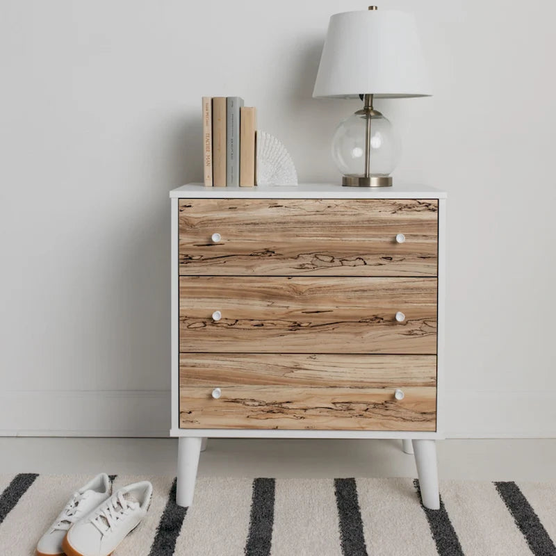 Cassettiera bicolore marrone scuro/naturale e bianco/naturale e marrone/nero – 3/4/5 cassetti
