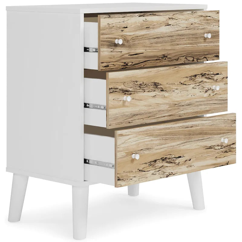 Cassettiera bicolore marrone scuro/naturale e bianco/naturale e marrone/nero – 3/4/5 cassetti