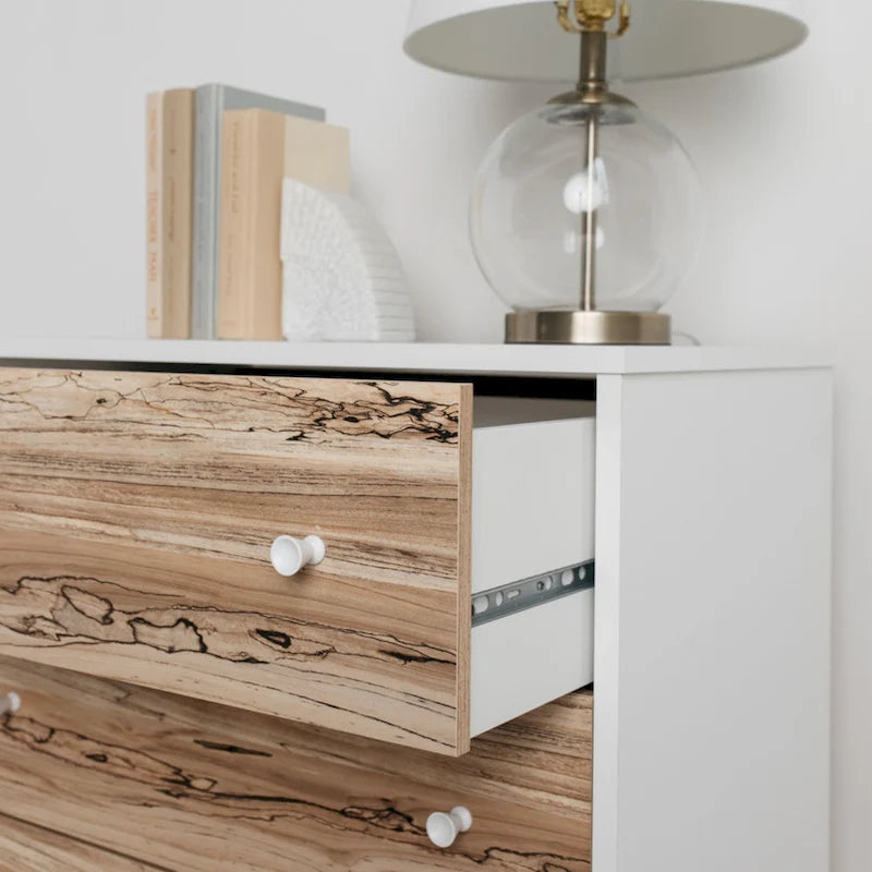 Cassettiera bicolore marrone scuro/naturale e bianco/naturale e marrone/nero – 3/4/5 cassetti