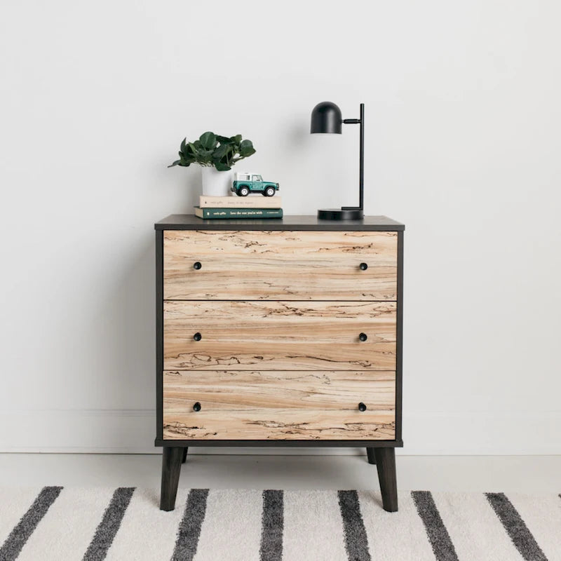 Cassettiera bicolore marrone scuro/naturale e bianco/naturale e marrone/nero – 3/4/5 cassetti