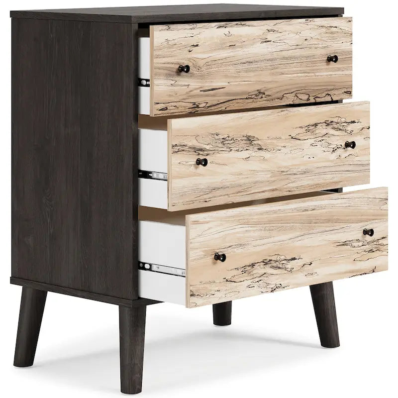 Cassettiera bicolore marrone scuro/naturale e bianco/naturale e marrone/nero – 3/4/5 cassetti