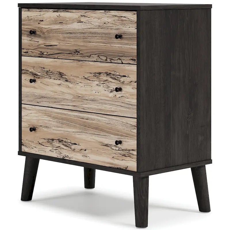 Cassettiera bicolore marrone scuro/naturale e bianco/naturale e marrone/nero – 3/4/5 cassetti
