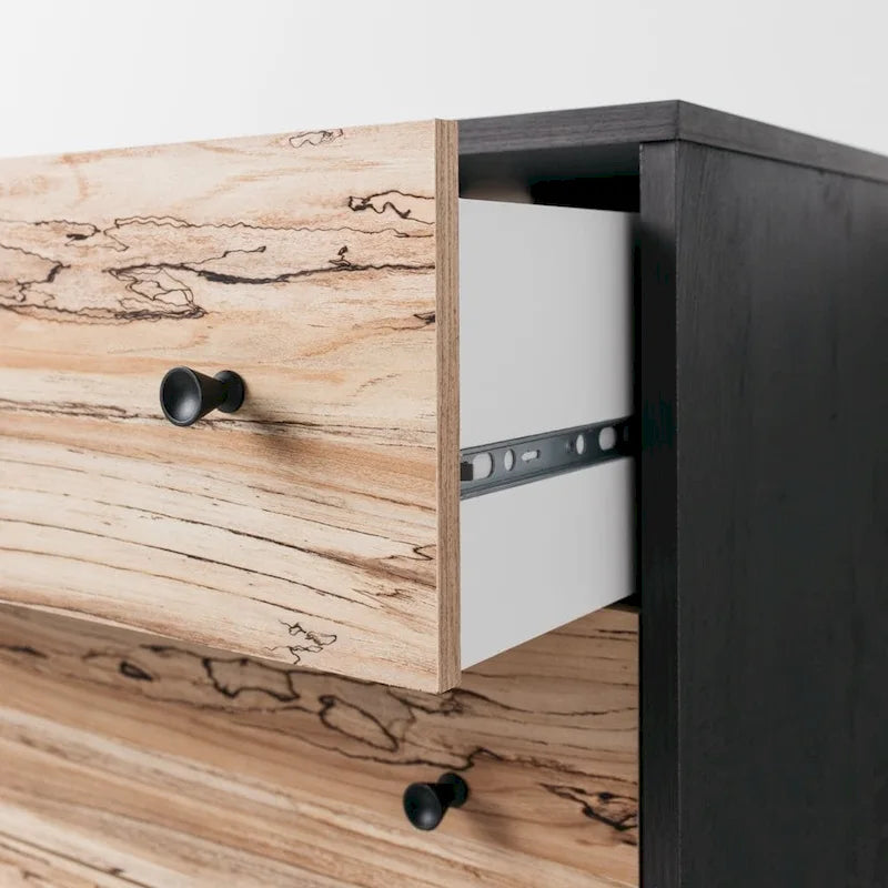 Cassettiera bicolore marrone scuro/naturale e bianco/naturale e marrone/nero – 3/4/5 cassetti