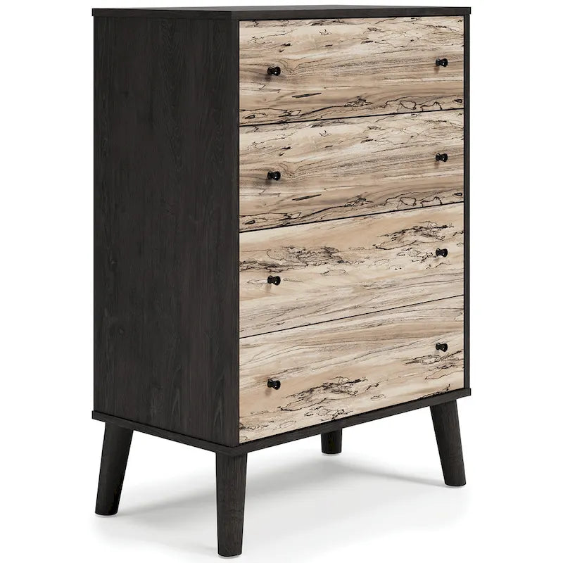 Cassettiera bicolore marrone scuro/naturale e bianco/naturale e marrone/nero – 3/4/5 cassetti
