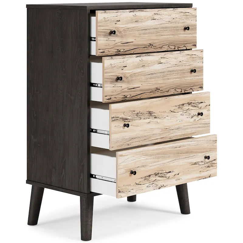 Cassettiera bicolore marrone scuro/naturale e bianco/naturale e marrone/nero – 3/4/5 cassetti