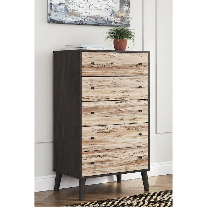Cassettiera bicolore marrone scuro/naturale e bianco/naturale e marrone/nero – 3/4/5 cassetti