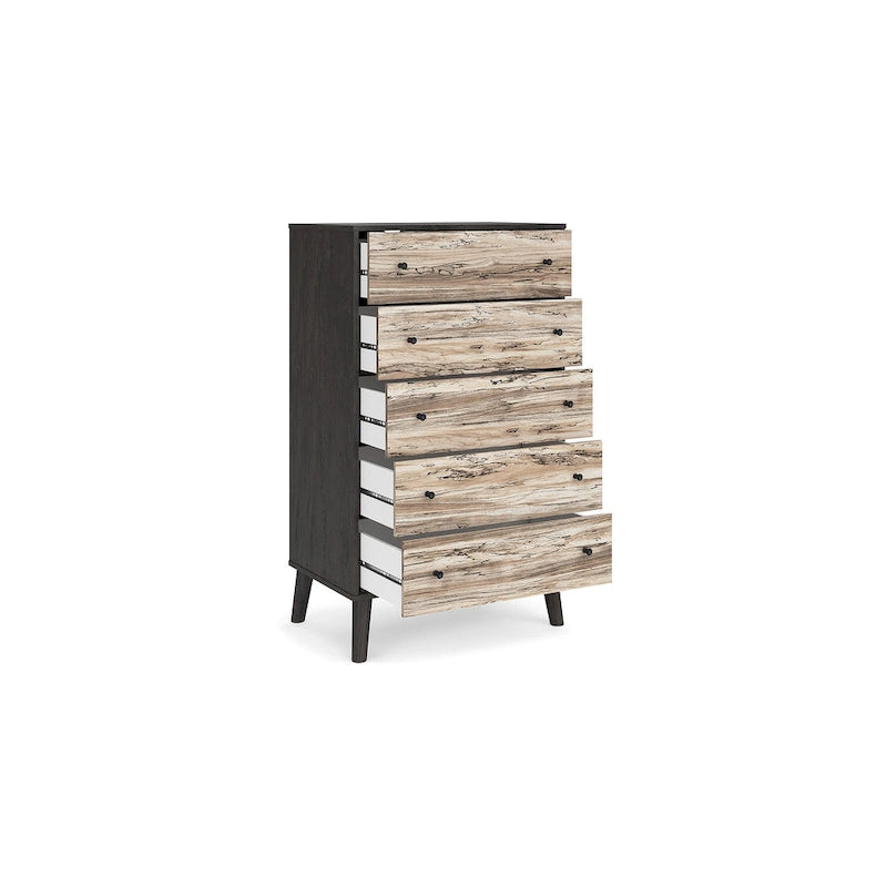 Cassettiera bicolore marrone scuro/naturale e bianco/naturale e marrone/nero – 3/4/5 cassetti