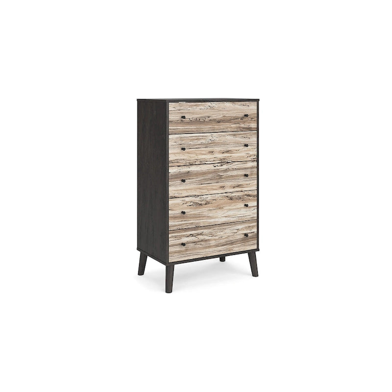 Cassettiera bicolore marrone scuro/naturale e bianco/naturale e marrone/nero – 3/4/5 cassetti