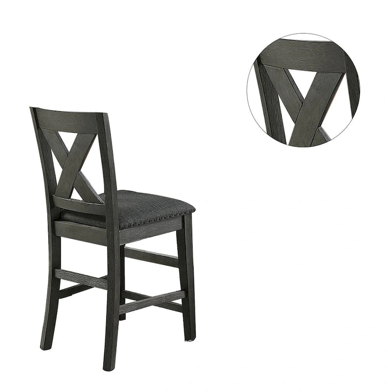 Sedie da pranzo Dark Grey X-Back altezza bancone, set da 2