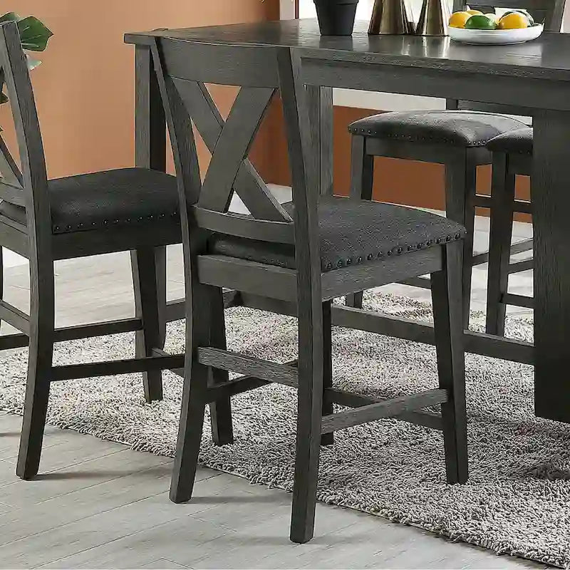 Sedie da pranzo Dark Grey X-Back altezza bancone, set da 2
