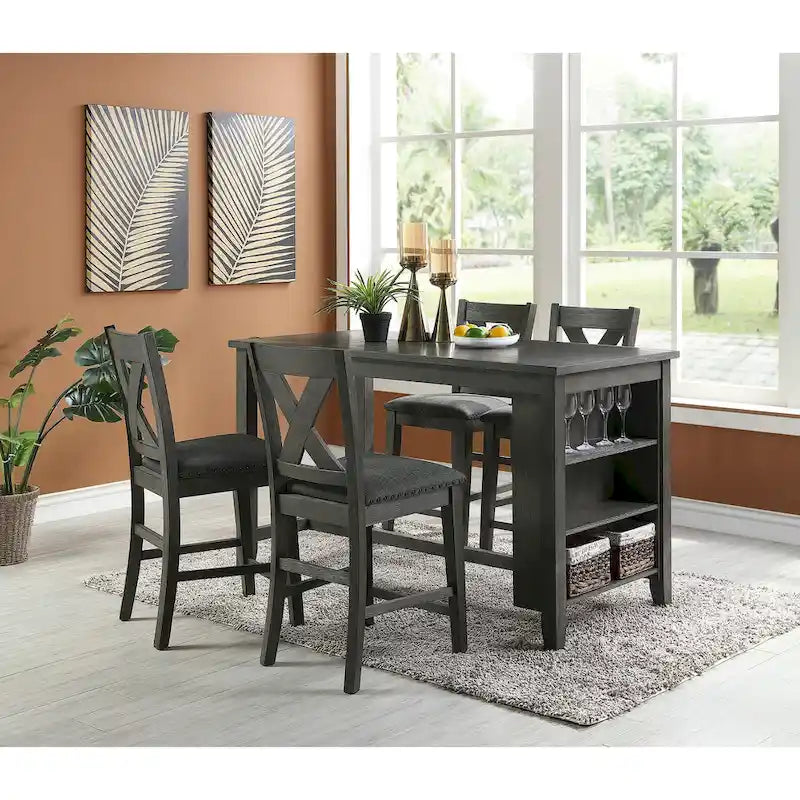 Sedie da pranzo Dark Grey X-Back altezza bancone, set da 2