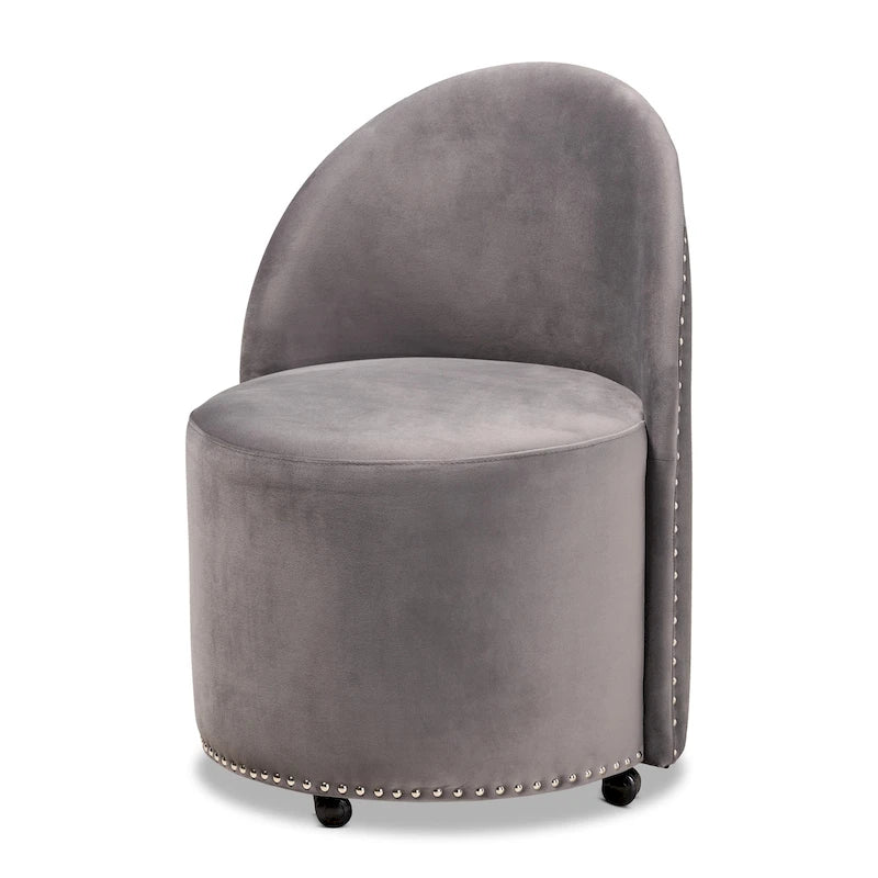 Sedia d'accento girevole in velluto blu navy/grigio, seduta singola