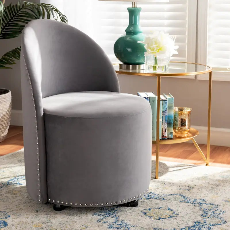 Sedia d'accento girevole in velluto blu navy/grigio, seduta singola