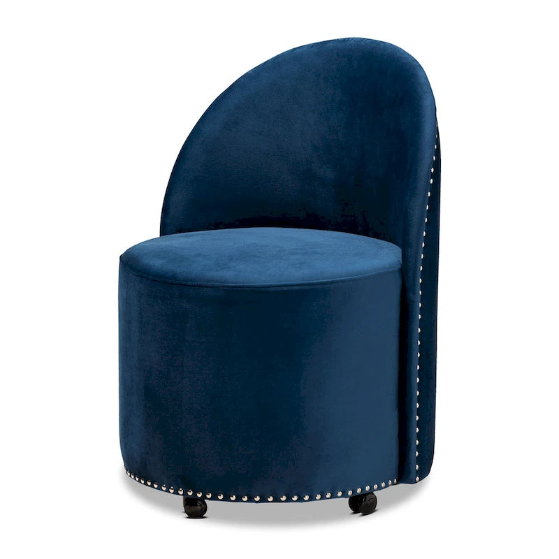 Sedia d'accento girevole in velluto blu navy/grigio, seduta singola