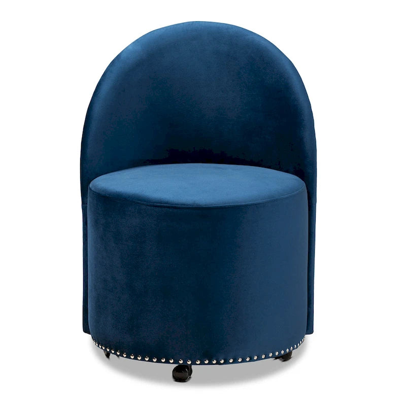 Sedia d'accento girevole in velluto blu navy/grigio, seduta singola
