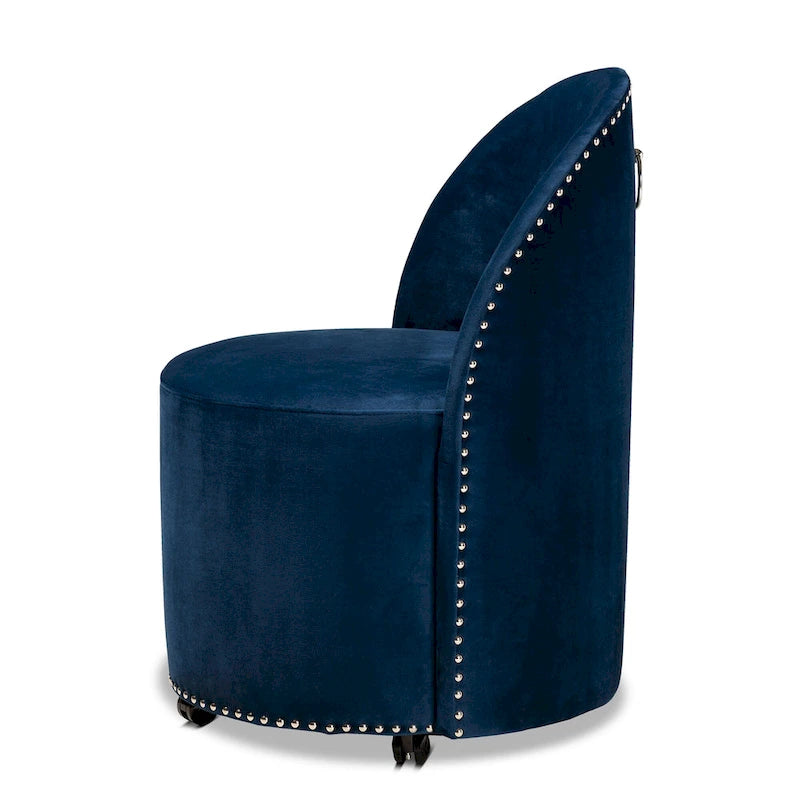 Sedia d'accento girevole in velluto blu navy/grigio, seduta singola