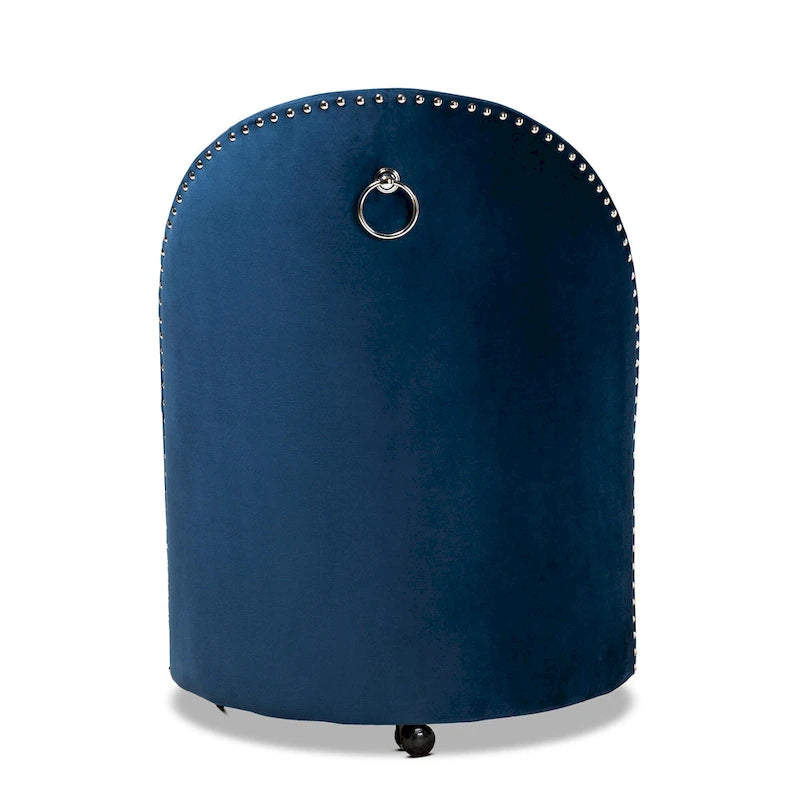Sedia d'accento girevole in velluto blu navy/grigio, seduta singola