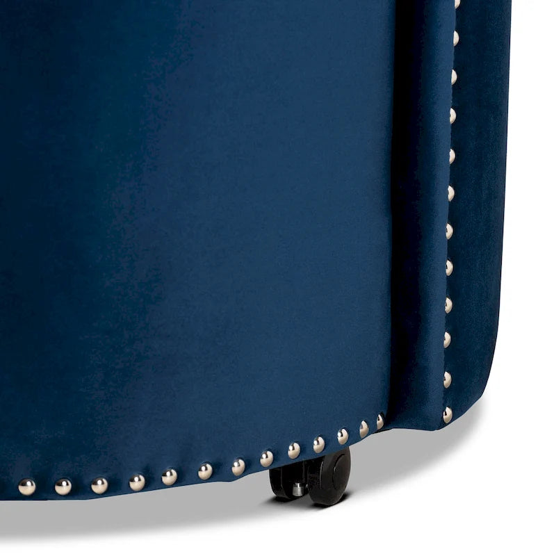 Sedia d'accento girevole in velluto blu navy/grigio, seduta singola