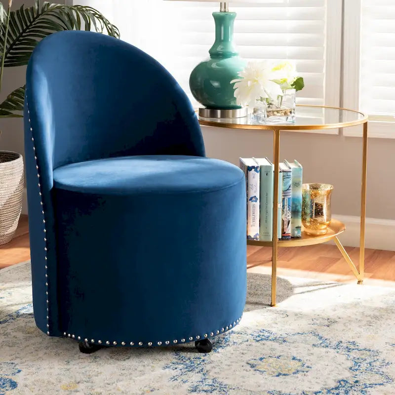 Sedia d'accento girevole in velluto blu navy/grigio, seduta singola