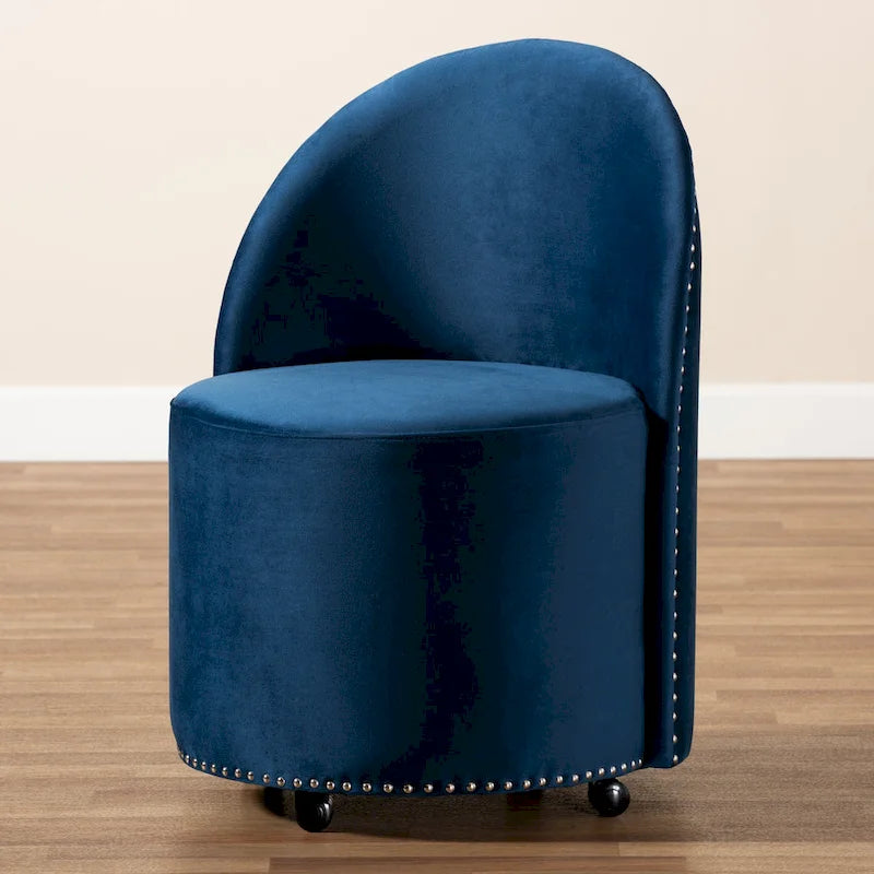 Sedia d'accento girevole in velluto blu navy/grigio, seduta singola