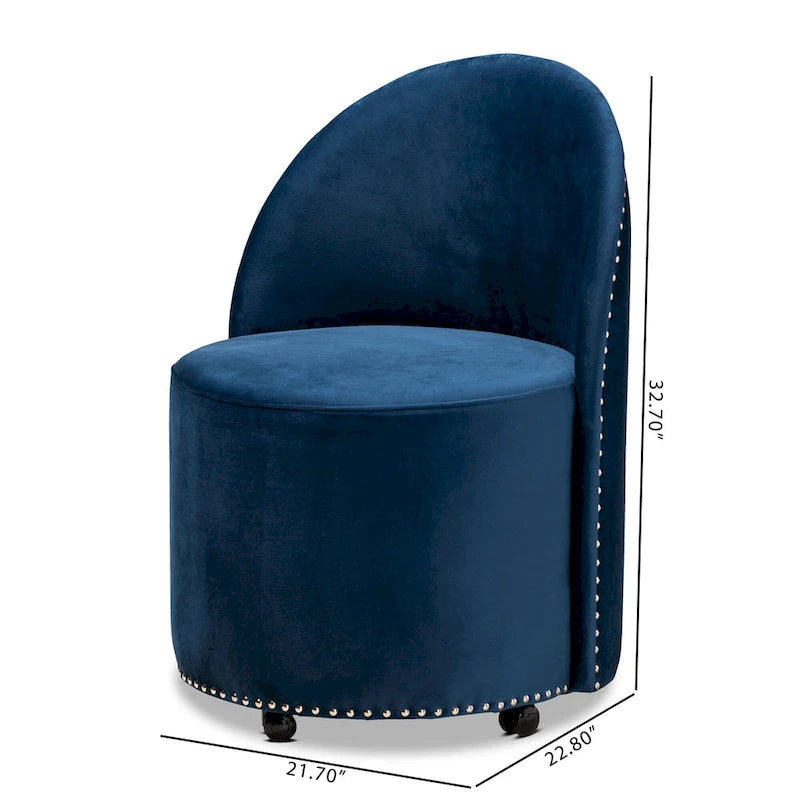 Sedia d'accento girevole in velluto blu navy/grigio, seduta singola