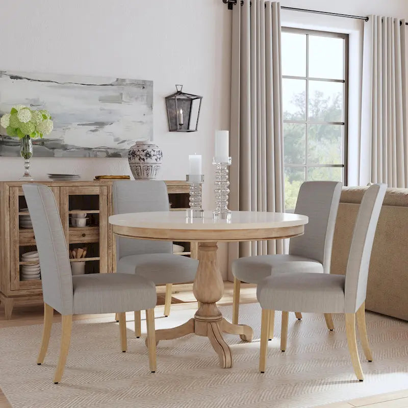 Sedia da pranzo Parsons con bordo smerlato grigio chiaro/crema, set da 2