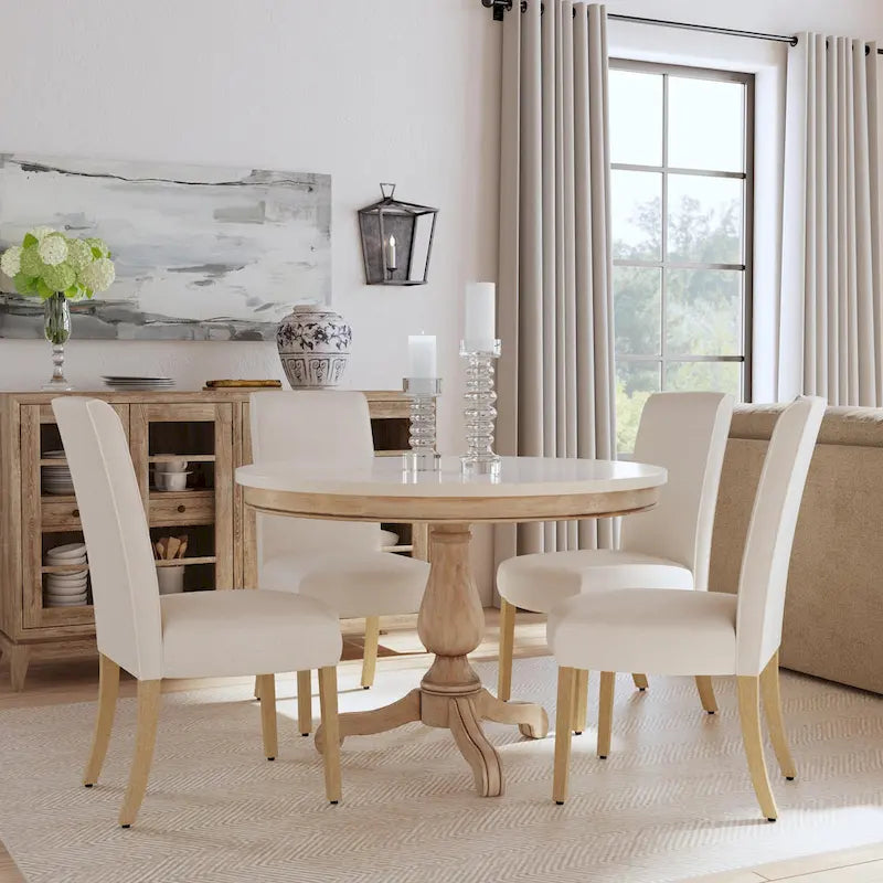 Sedia da pranzo Parsons con bordo smerlato grigio chiaro/crema, set da 2